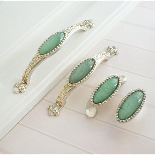 2.5" 3.75" 5"Silver Green Cabinet Handles Knobs Zinc Alloy Door Pull Handle Ceramic Drawer Knob Kitchen Cupboard Handle Hardware