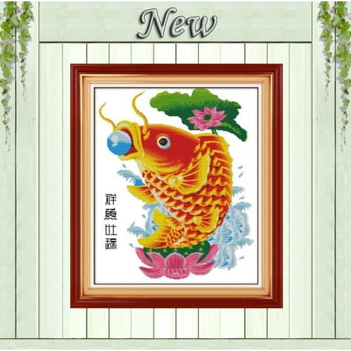 The lucky fish brings blessing Lotus decor Counted Print on canvas DMC14CT 11CT DIY Cross Stitch Needlework Kits Embroidery Sets