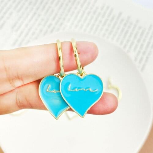 Blue and white heart pendant earrings 2021 trend new golden earrings korean style Personality Jewelry for women