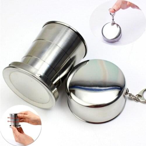 1PC Stainless Steel Collapsible Cup with Protective Cap Portable Outdoor Travel Camping Folding Cup Small Metal Telescopic Cup