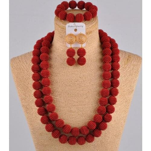 Stylish 24 inches wine imitation pearl african bead necklace jewelry set nigerian wedding set