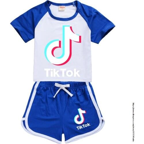 Tik Tok Childrens pure cotton sports suit 2021 new childrens two-piece suit for Tik Tok leisure