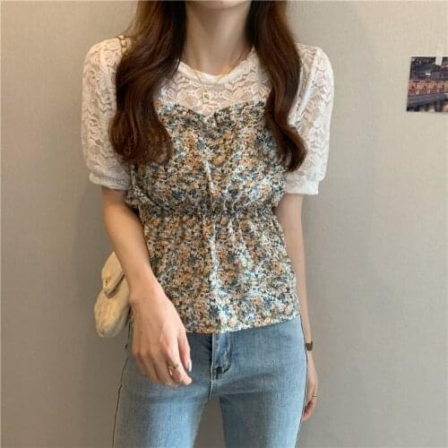 Summer 2021 Korean version of sweet floral floral ladies shirt fashion top retro lace shirt