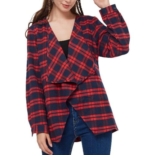 Jacket Women Vintage Plaid Chic Top Base Coat Cardigan Lapel Autumn Spring Street Fashion Loose School Girl Casual Outerwear