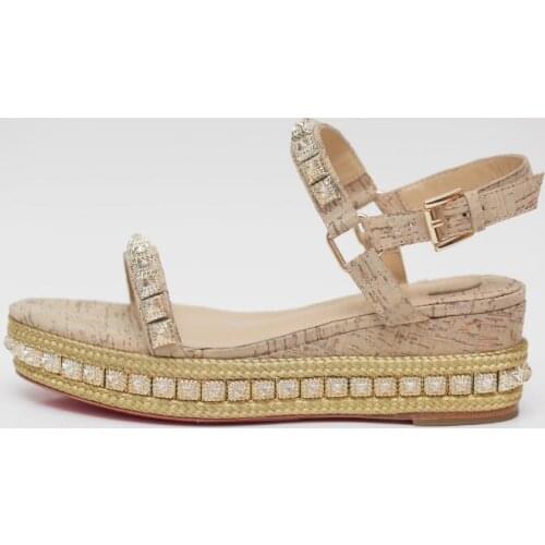 Moraima Snc Hot Selling Rivets Studded Woman Sandal Summer Open Toe Leather Ankle Strap Rope Braided Platform Wedge Shoes