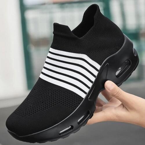 Fashion Plus Size Ladies Air Cushion Shoes Lightweight Comfortable PU-soled Non-slip Shoes Classic Socks Casual Sneakers 35-42