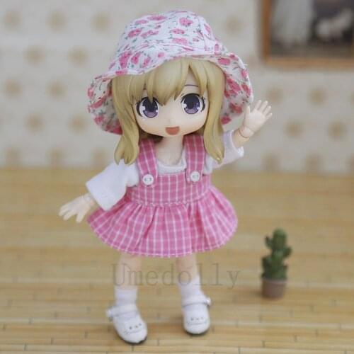 1 Set Lovely OB11 Doll Plaid Outfits (Dress + T-Shirt + Socks + Hat) for Obitsu 11, 1/12 BJD, GSC Doll Clothes Accessories