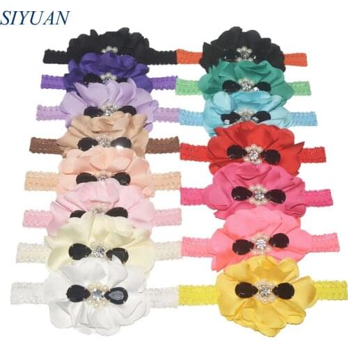 30pcs/lot DIY Boutique Stretchy Headband with Ballerina Satin Flower Black Pearl Centered Photography Props FD253