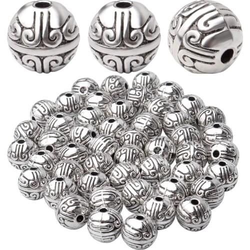50pcs 8mm Antique Silver Round Spacers Beads Ball Spacers Bead Tibetan Loose Spacer Beads with A Box for DIY Jewelry Making