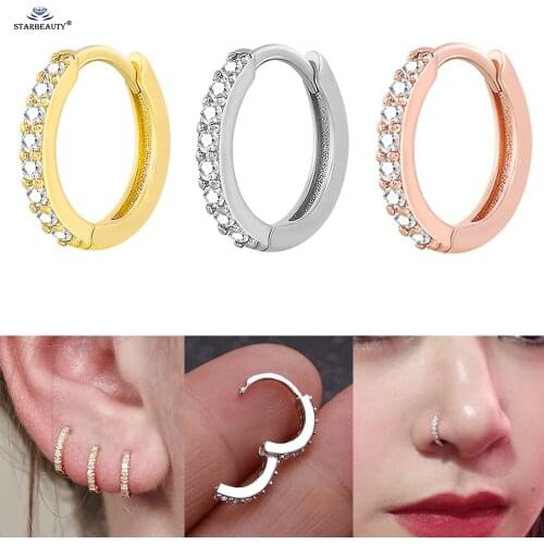 6/8mm Crystal Nose Ring Lobe Cartilage Earrings for Women Men Hoop Earrings Cuff Aros Buckle Aretes Tragus Ear Piercing Helix