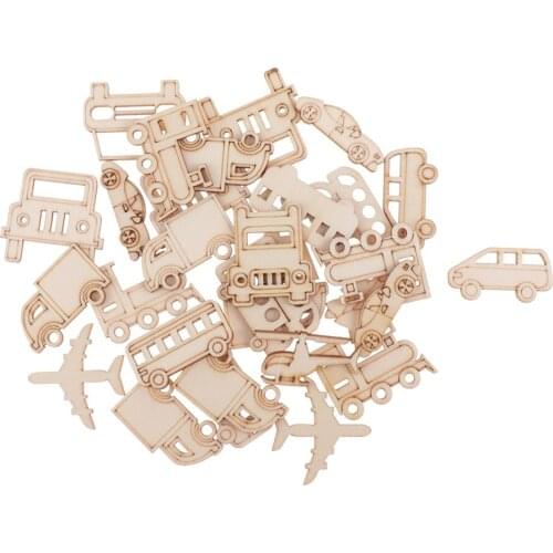 60pcs Mixed CUT Wood Vehicles WOODEN Crafts Home Decors Embellishments