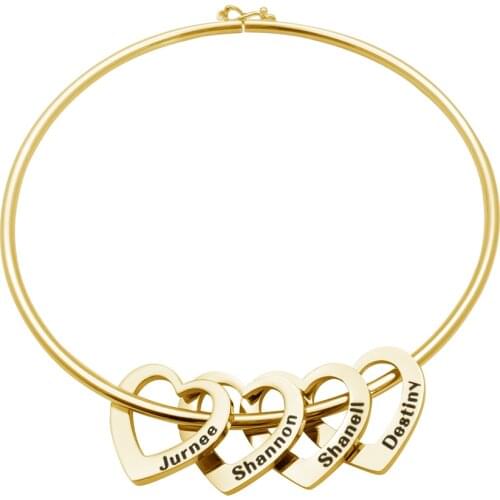 Stainless Steel Bangle Letter Personalized Bracelets with Hearts Customized Engraved 1-8 Names Bracelets Bangles for Women Gift