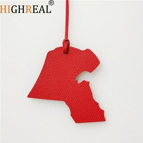 Famous Brand Luxury Fashion Genuine Leather Kuwait Map Keychain For Keys Women Bag Charm Backpack Pendant