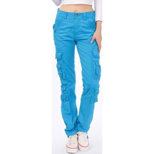Womens Loose Cargo Pants with Many Pockets Women Streetwear Cotton Trousers Casual Sweatpants Khaki Blue Black Red Army Green