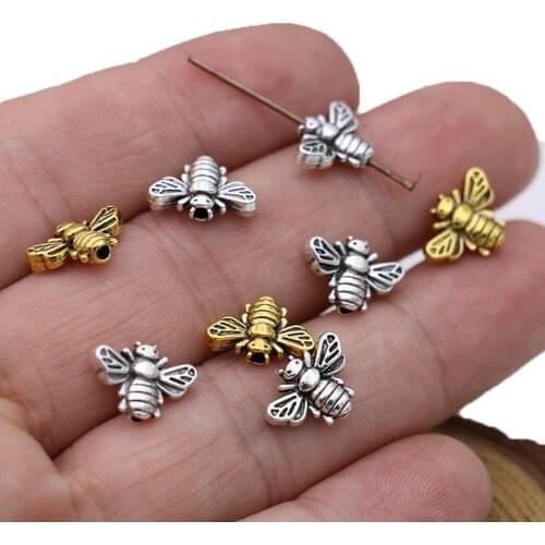 40PCS Gold Color Bee Loose Spacer Beads for Jewelry Making Bracelet DIY Necklace Handmade Craft