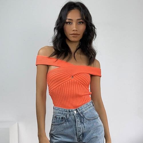 One Piece Women Fashion Knitted Solid Cross V Neck Sleeveless Black Beige Orange Khaki Bodysuit Bodycon Jumpsuit