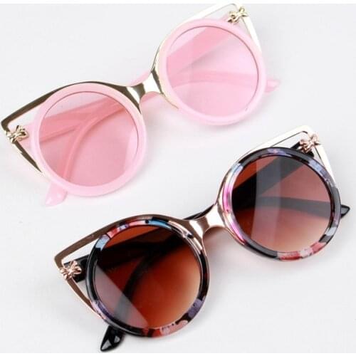 Retro Child Cat Ear Kids Sunglasses Vintage Oversized Round Children Sunglasses for Baby Infant Uv400 Mirror Boys Girls Gafas