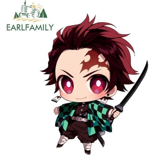 EARLFAMILY 13cm x 9.9cm for Demon Slayer Car Stickers Sunscreen Cartoon Decals Funny Windows Refrigerator Decor Car Styling