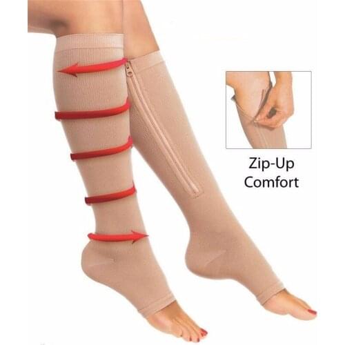 Zipper Medical Compression Socks with Open Toe - Best Support Zipper Stocking for Varicose Veins, Edema, Swollen or Sore Legs