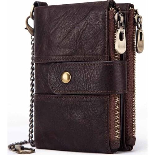 New Man Fashion Small Wallet For Gift Men Genuine Money Leather Double Zipper Short Clip Mens Wallets Multifunction Male