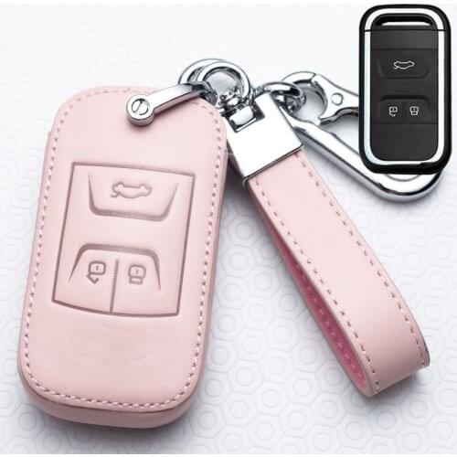 Leather Car Key Cover Case for Chery Tiggo 8 7 5X 2019 2020 Luminous 3 Buttons Smart Keyless Remote Fob Protect Ring