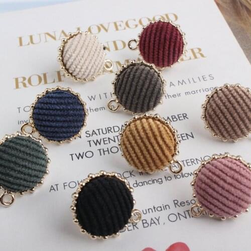 Mini Order 10PCs/Lot Fabric Round Charm Earring Stud 19*22MM DIY Jewelry Findings Ornament Accessories Earrings Making