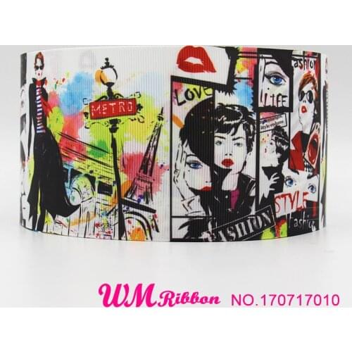 Q&N ribbon 3inch 75mm cartoon printed grosgrain ribbon webbing 50yards/roll for headband free shipping