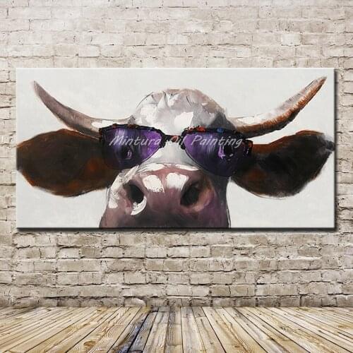 Mintura Art Hand Painted Abstract Cow Aniamls Oil Painting on Canvas Wall Art Picture For Living Room Office Decor No Framed