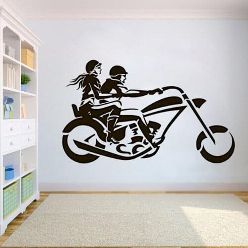 Motorcycle Wall Decals Man And Girl On The Bike Stickers Decorative Design Idea Stickers Vinyl Removable FM-75