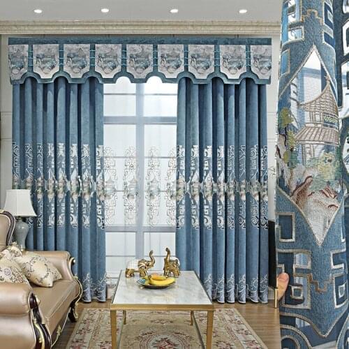 New Chinese High-end Chenille Embroidered Curtains Fashion and Modern Style Blackout Curtains for Living Room and Bedroom