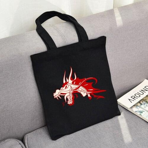 New Chinese Dragon Graphic Canvas Tote Bag Retro Harajuku Casual Shopper Bag Women Eco Canvas Shoulder Bag Shopping Ulzzang Bag