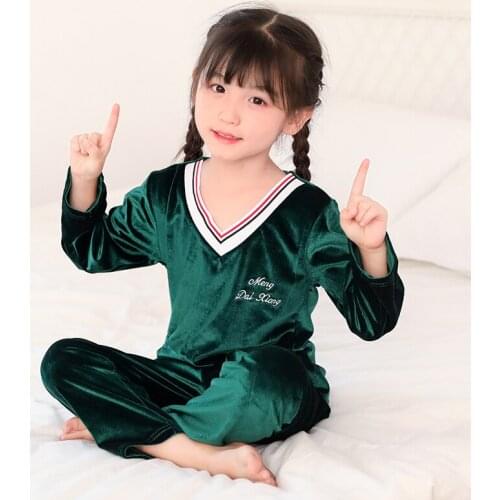 Baby Boy Girl Clothes Pajamas Set Flannel Fleece Toddler Child Warm V-Neck Golden velvet Sleepwear Kids Home Suit Winter Autumn