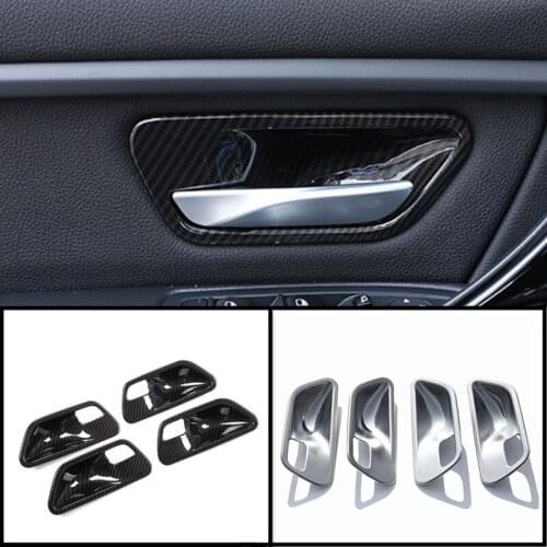 Carbon Fiber Color Inner Door Bowl Decoration Cover Trim For BMW 3 4 series F30 F34 3GT 2013-18 Interior Door Handle Frame
