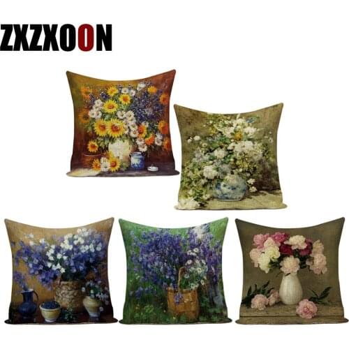 Polyester Tropical Plant Cactus Oil Painting Flower Decorative Pillows Floral Cushion Covers for Sofa Home Pillowcase