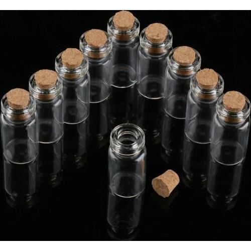 10x 2ml-15ml Blank Empty Wishing Message Bottles Clear Vials Glass Bottle Transparent With Cork Stopper Small Decorative Craft