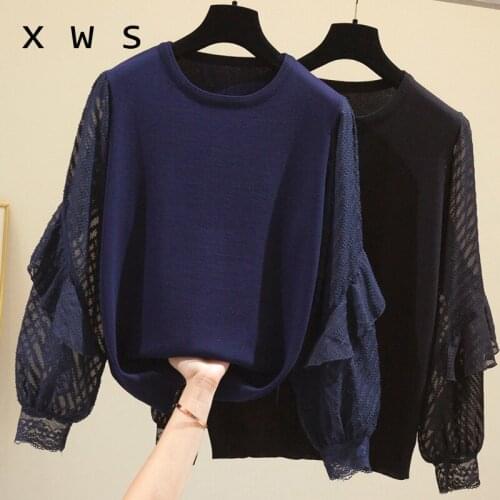 Plus size women fashion patchwork autumn sweater 2020 loose casual long sleeve o neck kint female jumper oversized pullover