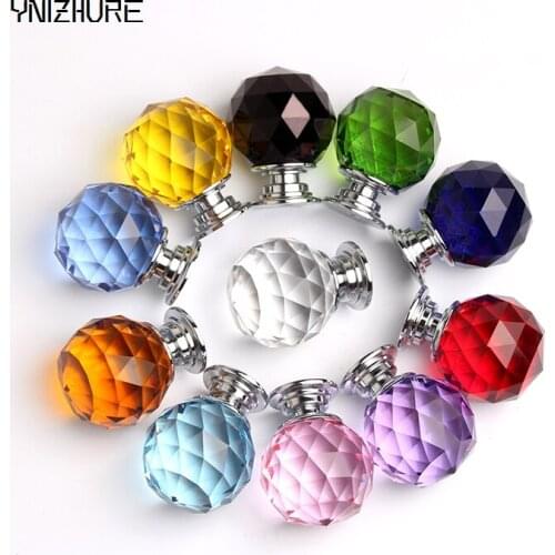 YNIZHURE New 1PCS/LOT 30mm 11Color Crystal Ball Drawer Knobs / Crystal Handle With Zinc Base Chrome Finish For Furniture