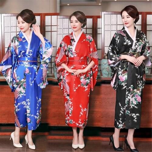 Shanghai Story Peacock Print Sexy Kimono Yukata With Obi Novelty Evening Dress Japanese Cosplay Costume Floral One Size