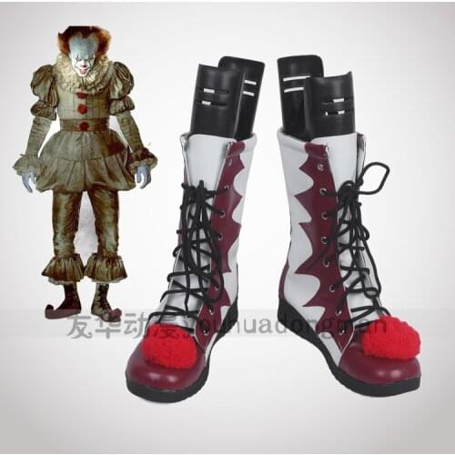 Scary Joker Pennywise Cosplay Shoes Stephen Kings It Chapter Two 2 Horror Clown Red Boots Halloween Party Accessorie
