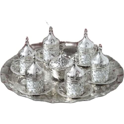 Turkish coffee Set Serving Tray Espresso Cups Turkish Ottoman Coffee Set Silver Looking Finish and Ceramic Coffee Set