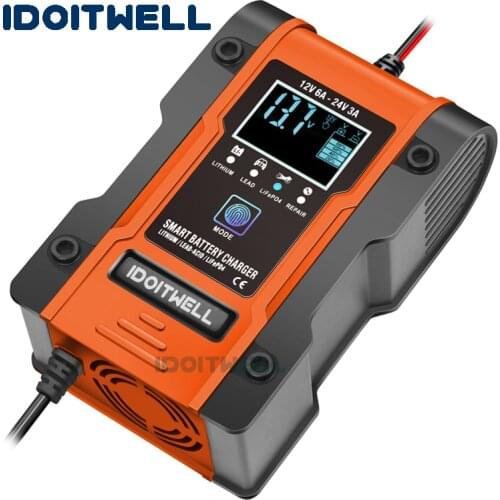 Universal 12V 24V Motorcycle Car Battery charger 12V 6A 24V 3A Automatic lithium ion lipo lifepo4 lead acid batteries charger