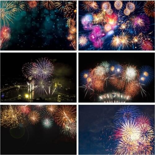 Vinyl Backdrops Colorful Fireworks Firecracker Happy New Year Eve Celebration Party Night Scenic Photo Background Photo Studio