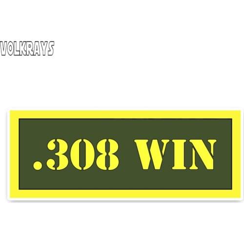 Volkrays Creative Car Sticker Gun Safety Hunting .308 Win Ammo High Quality Accessories Reflectivr Sunscreen PVC Decal,3cm*12cm