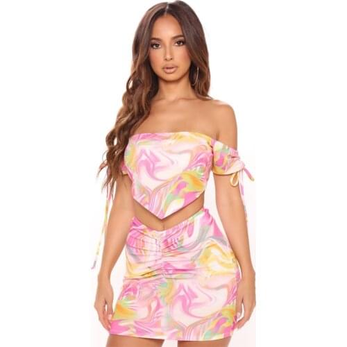 Sweet Girl Tie Dye Holiday Boho Sexy Two Piece Outfits For Women Skirts Matching Sets Vest Crop Top Sexy Pencil Dress Wholesale