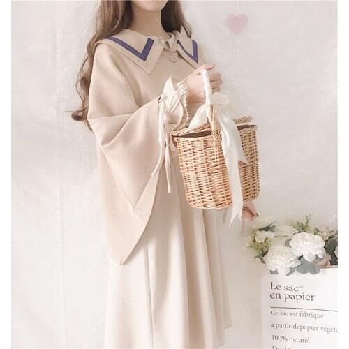 Spring and autumn suit female new western style Japanese lolita girl student doll necklace dress long cloak shawl