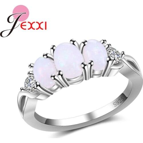 Top Quality Fashion Three Oval White Fire Opal Rings For Women 925 Sterling Silver Wedding Party Engagement Anel Bague