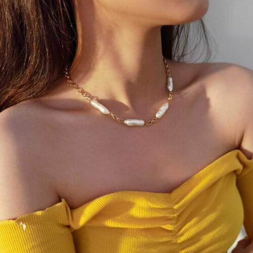 2020 Vintage Gold Color Punk Necklace for Women Simple Chic Baroque Irregular Pearls Necklace Chokers Weddings Female Jewelry
