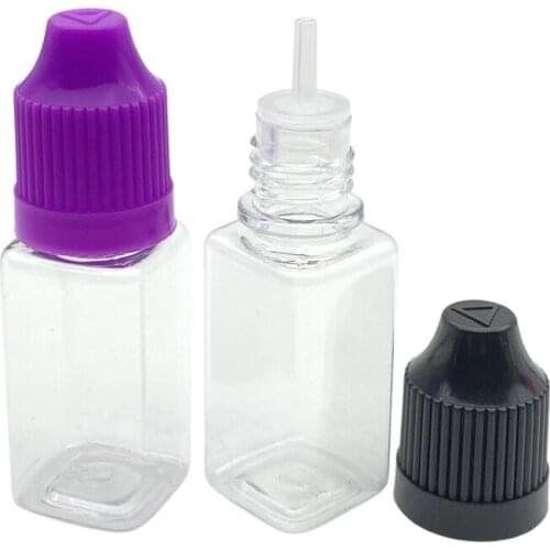 10pcs Clear PET Square 10ml Plastic Dropper Bottle With Childproof Cap For Eye Drop E Liquid Empty Bottle