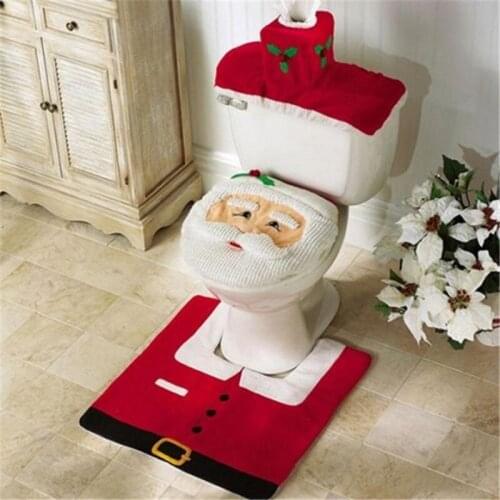 2018 New Hot Santa Claus Rug Toilet Seat Cover Bathroom Set Merry Christmas Decorations for Home New Year Navidad Decoration