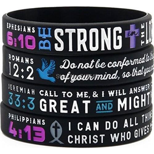 40pcs Power of Faith Bible Verse Christian Symbols Scriptures Ladies wristband silicone bracelets free shipping by epacket A
